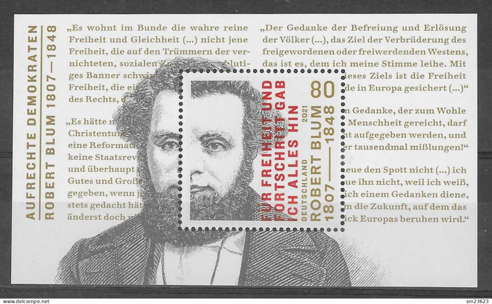 BRD 2021  Mi.Nr. Block 89 (3637) , Aufrechte Demokraten / Robert Blum - Postfrisch / MNH (**) - 2021-…