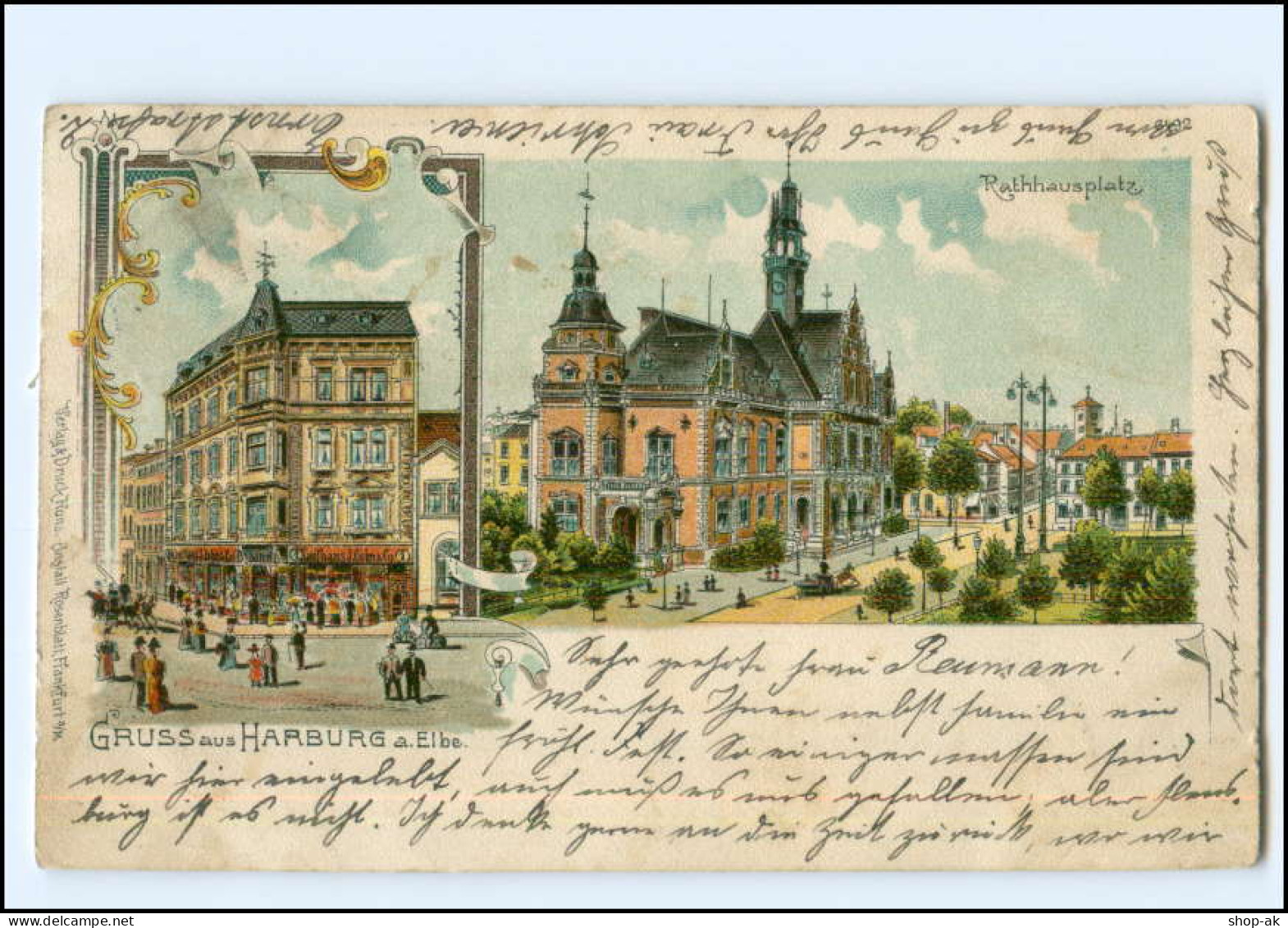 XX11252/ Hamburg Harburg Rathausplatz 1908 Litho AK - Harburg