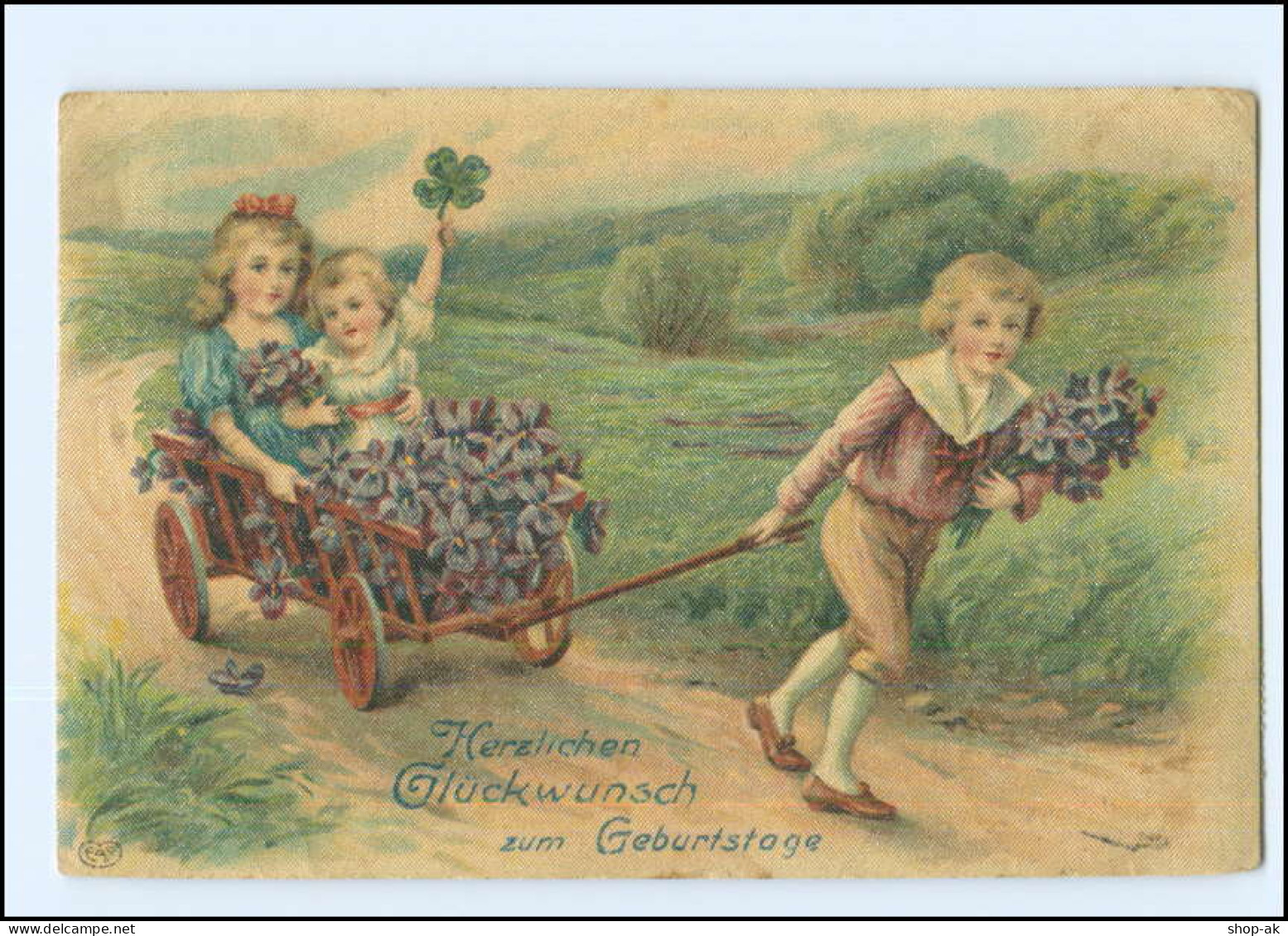 XX10186/ Geburtstag Kinder Mit Handkarren Litho AK 1910 - Geburtstag