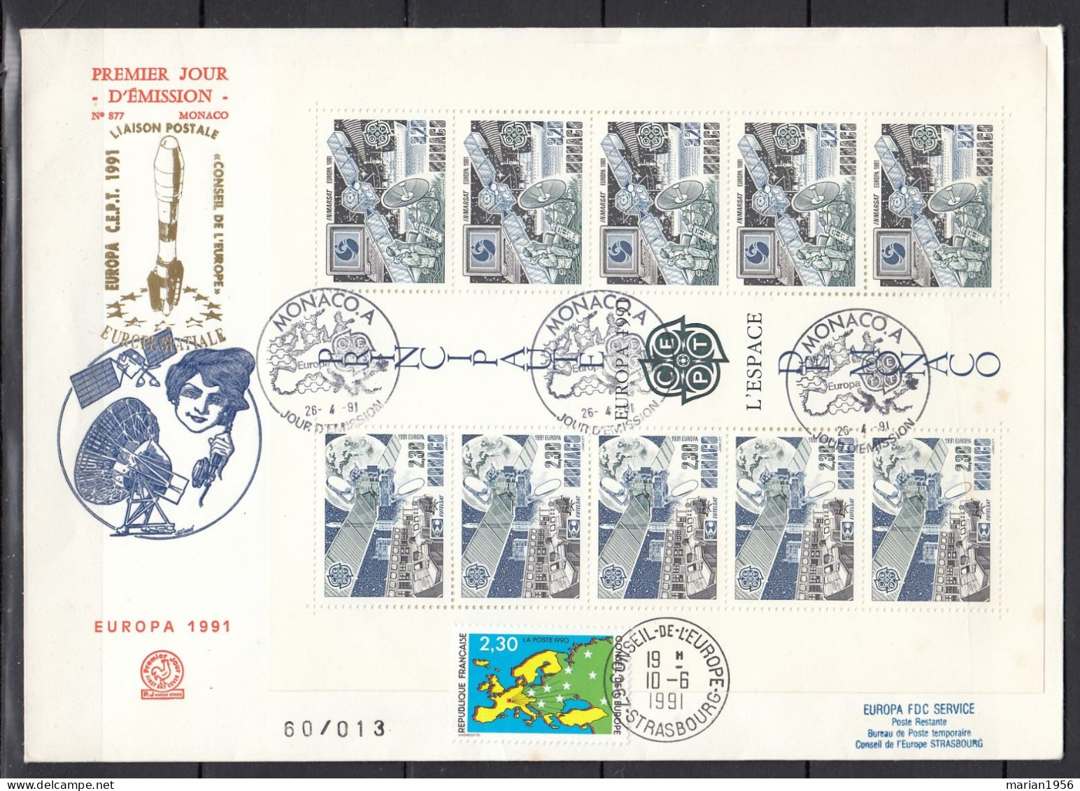 Monaco 1991 - FDC Special - EUROPA CEPT - Europe Spatiale - Tirage Limite A 60 Ex.numerotes - 1991