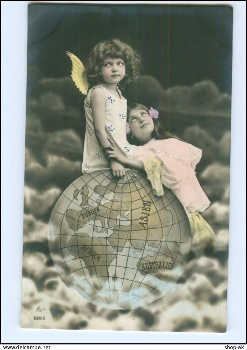 V125/ Fotomontage  Kinder Mädchen Engel  Weltkugel Schöne Foto AK Ca.1910 - Photographs