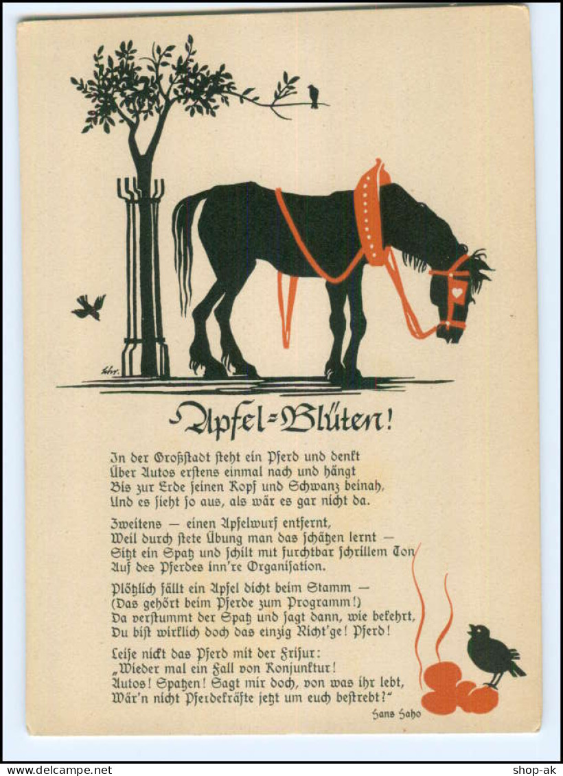 U9861/ Pferd   Apfel-Blüten   Gedicht  Hans Haho  AK Ca.1930 - Pferde