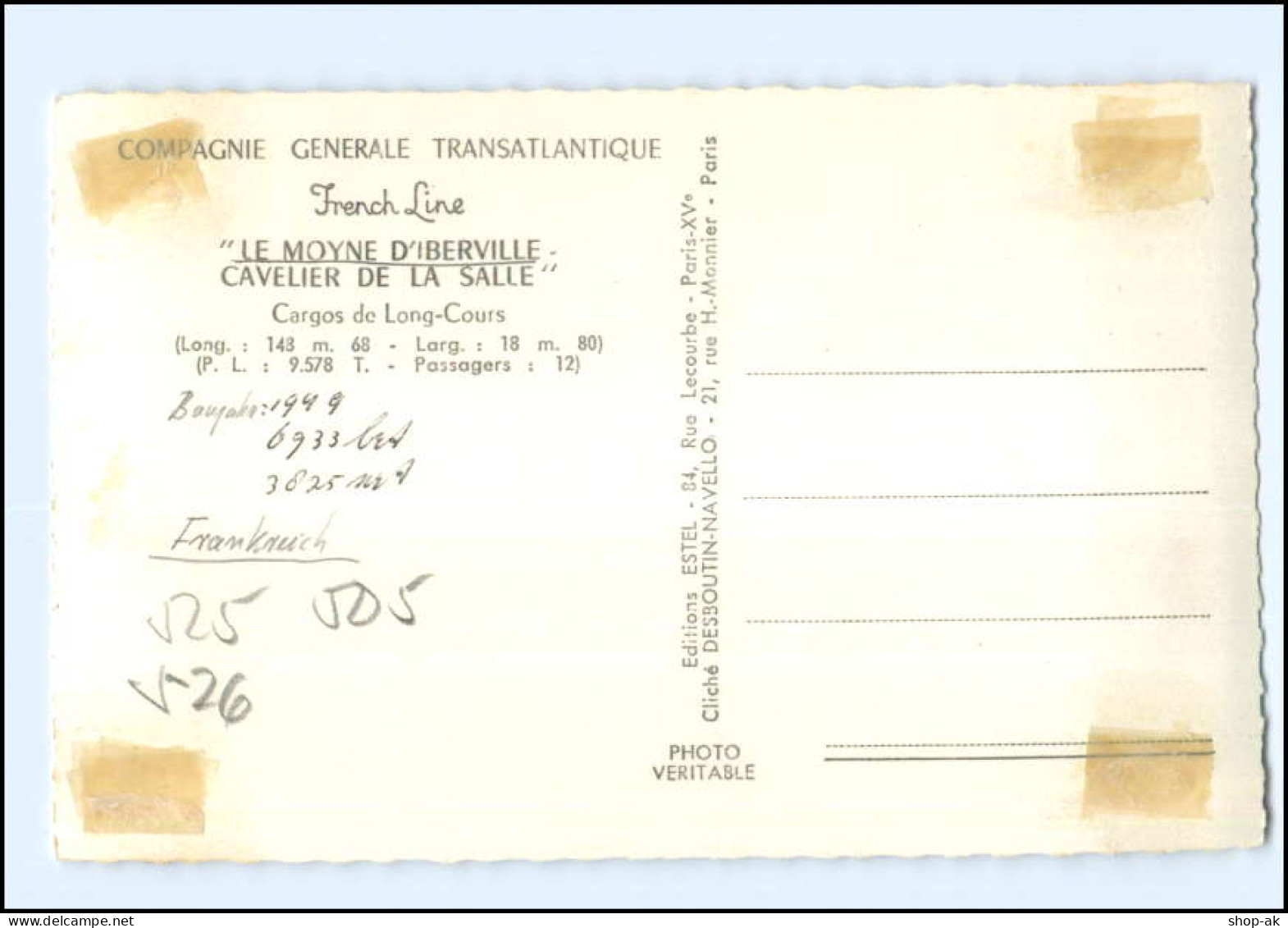 Y13415/ Handelsschiff French Line "Le Moyne D`Iberville - Cavelier De La Salle"  - Comercio