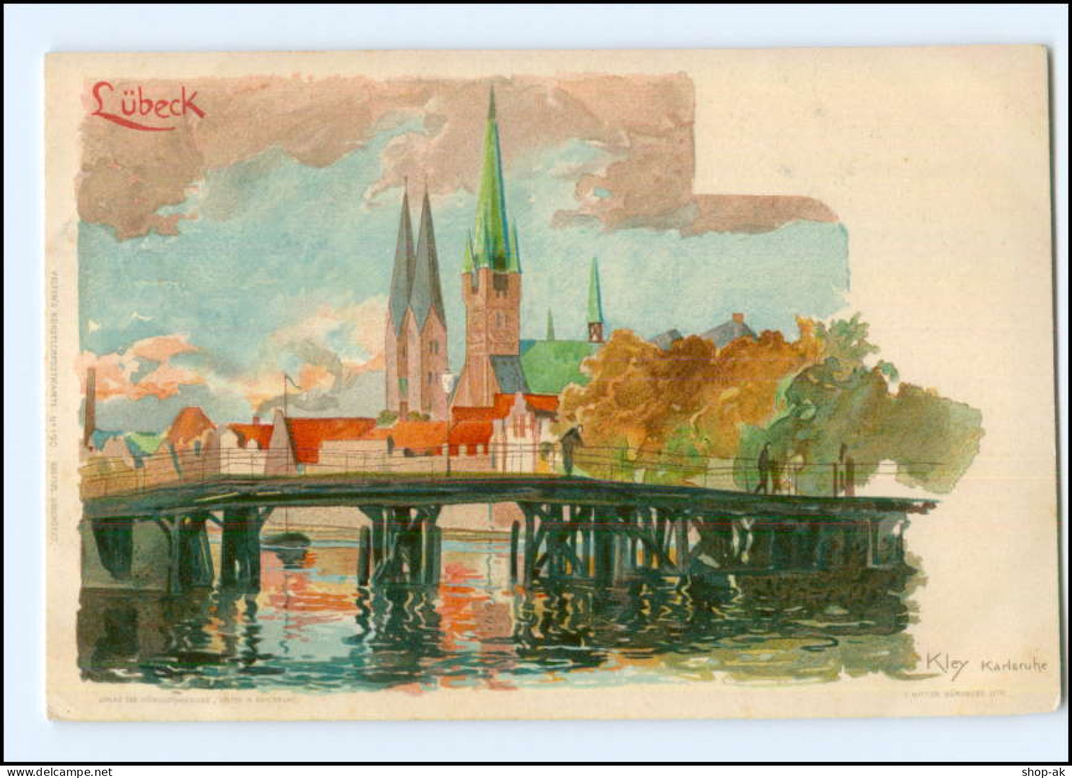 XX005377/ Lübeck  Brücke  Sign: Kley  Litho AK Ca.1900 - Luebeck-Travemuende