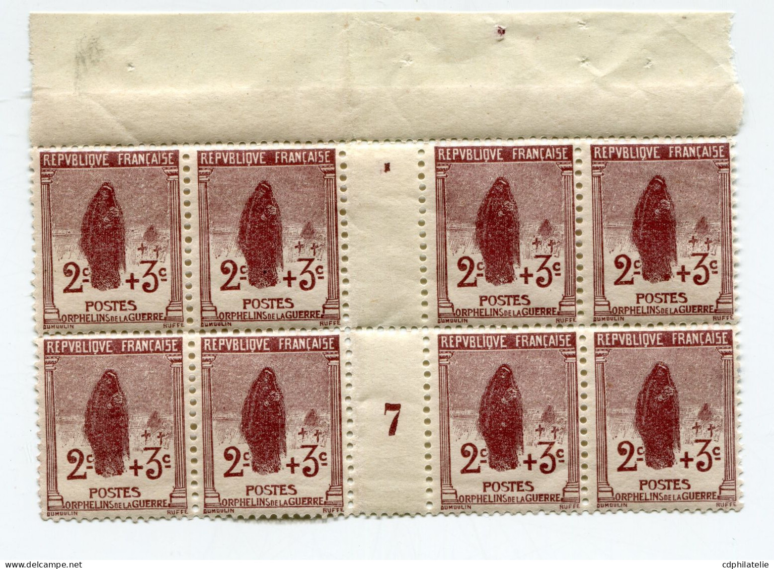 FRANCE N°148 ** ORPHELIN EN BLOC DE 8 AVEC MILLESIME 7 ( 1917 ) - Millesimi