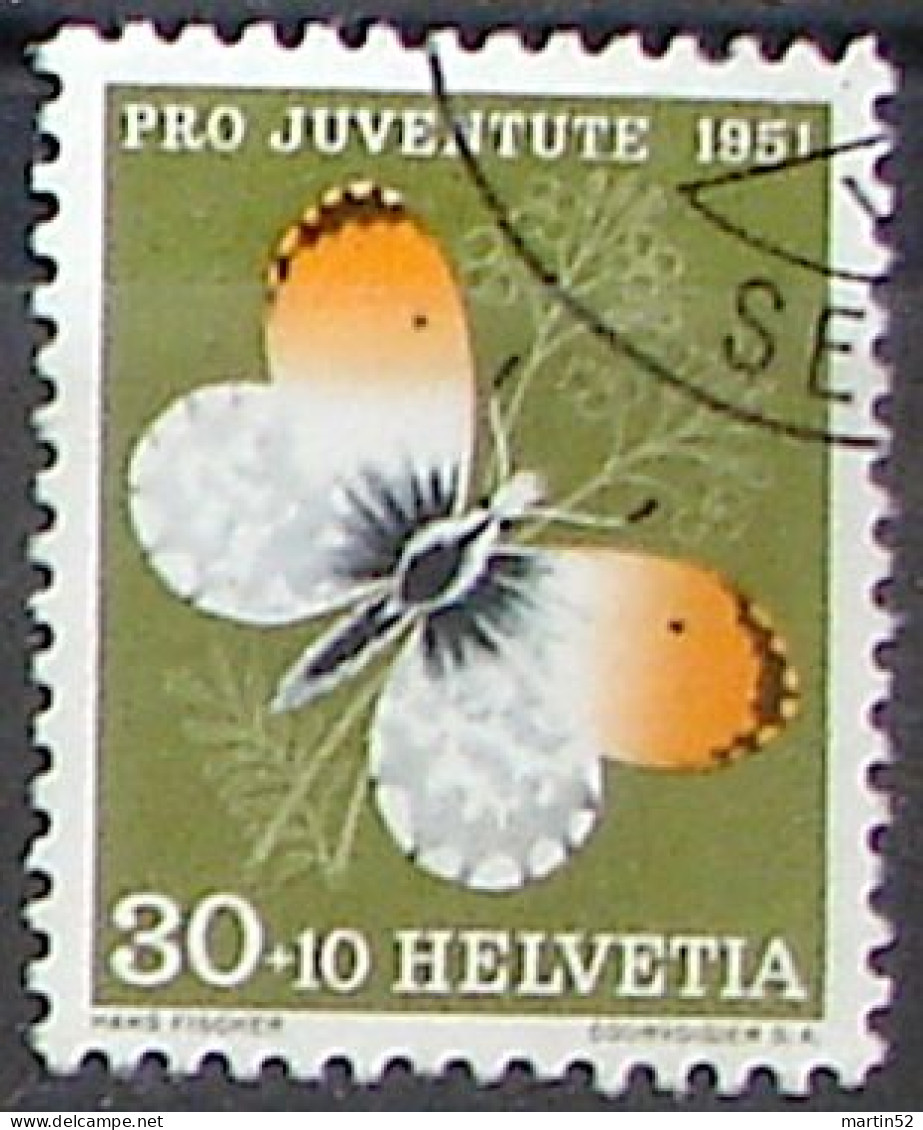 Schweiz Suisse Pro Juventute 1951: Aurora Zu WI 141 Mi 564 Yv 515 Mit Eck-Stempel ZÜRICH SEIDENGASSE (Zu CHF 15.00) - Schmetterlinge