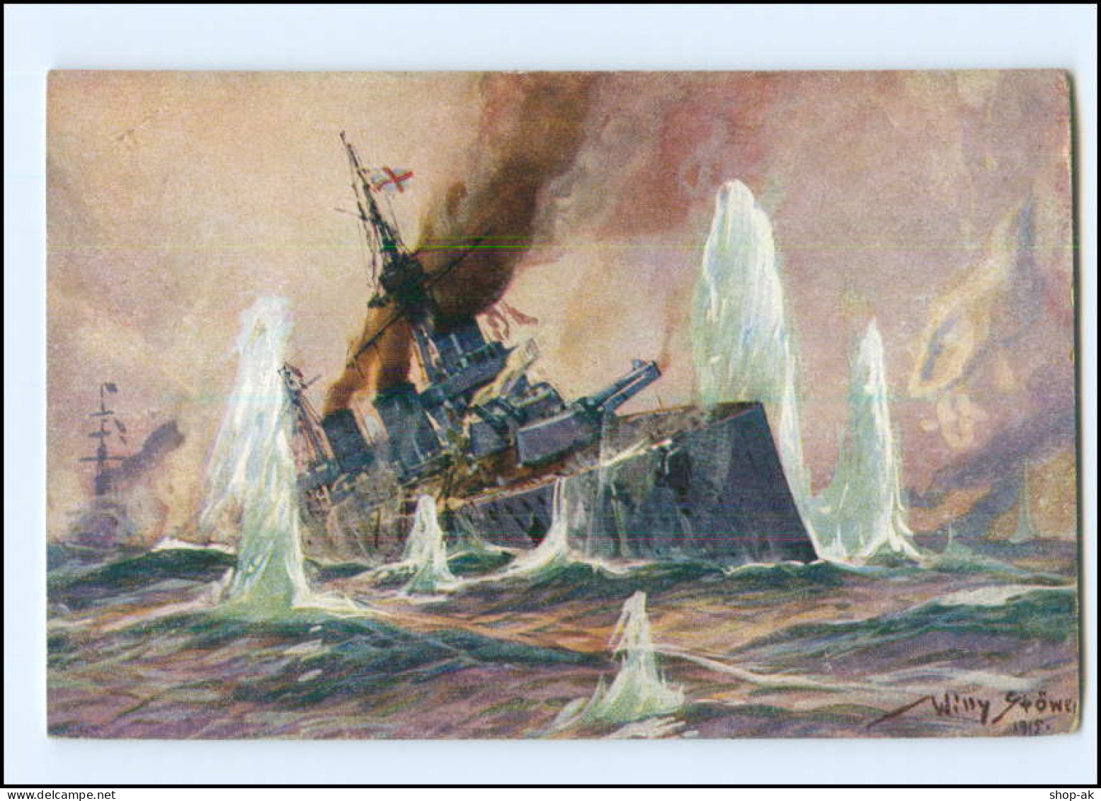 Y13143/ Kolonialkriegerdank AK Engl Kreuzer  Seegefecht  Willy Stöwer 1915 - Warships
