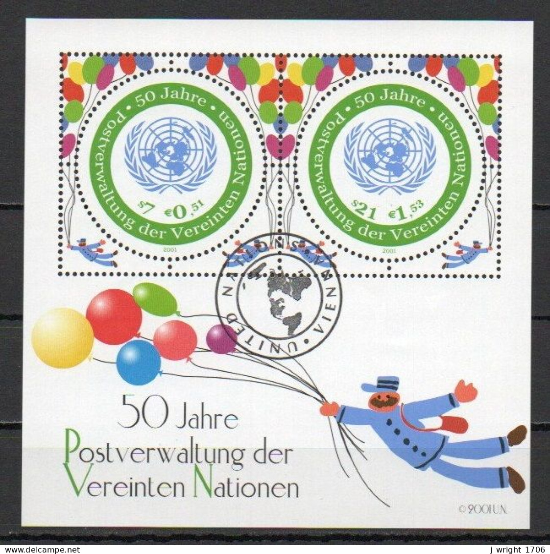 UN/Vienna, 2001, UN Postal Service 50th Anniv, Block, CTO - Hojas Y Bloques