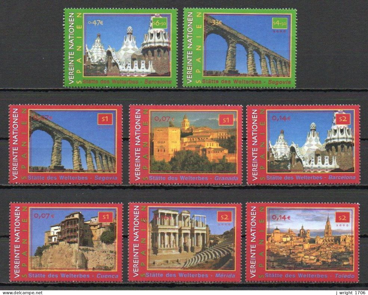 UN/Vienna, 2000, UNESCO Heritage Sites/ Spain, Set, MNH - Unused Stamps