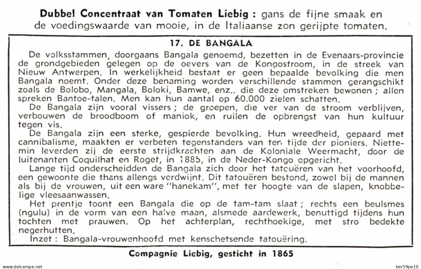 CHROMO COMPAGNIE LIEBIG VOLKSSTAMMEN VAN BELGISCH KONGO N°17 DE BANGALA - Liebig