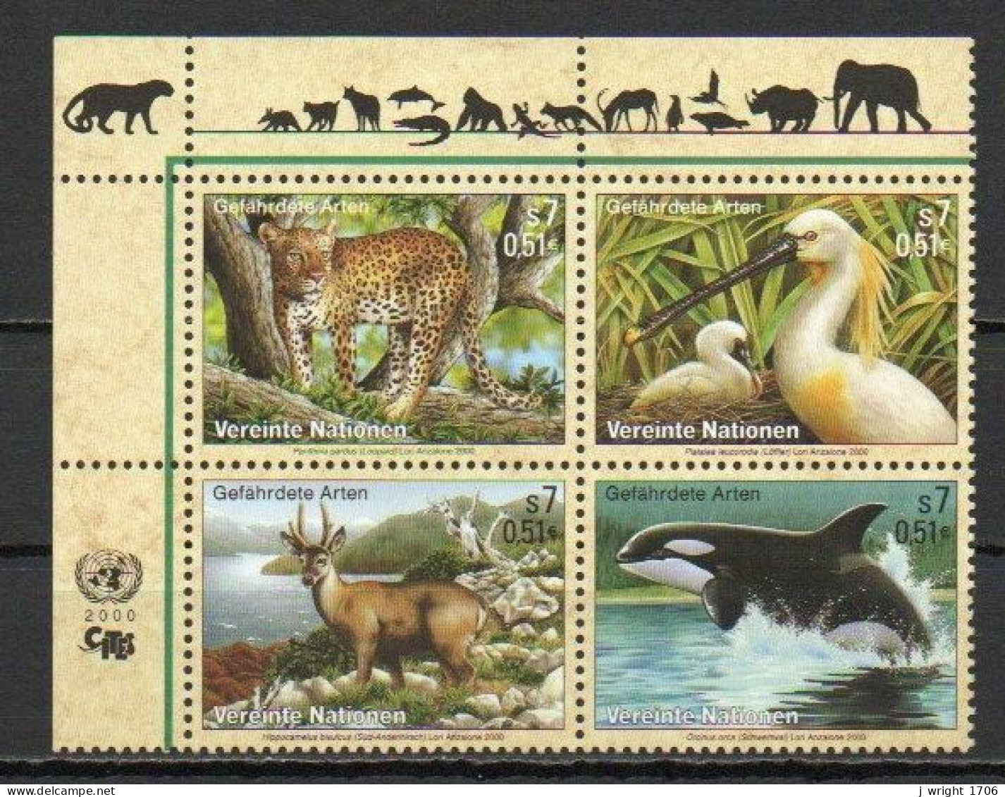 UN/Vienna, 2000, Endangered Species 8th Series, Block, MNH - Blocks & Sheetlets