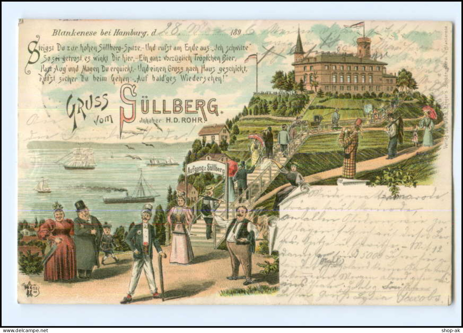 U7718/ Hamburg Blankenese Süllberg  1896 Litho AK  - Blankenese