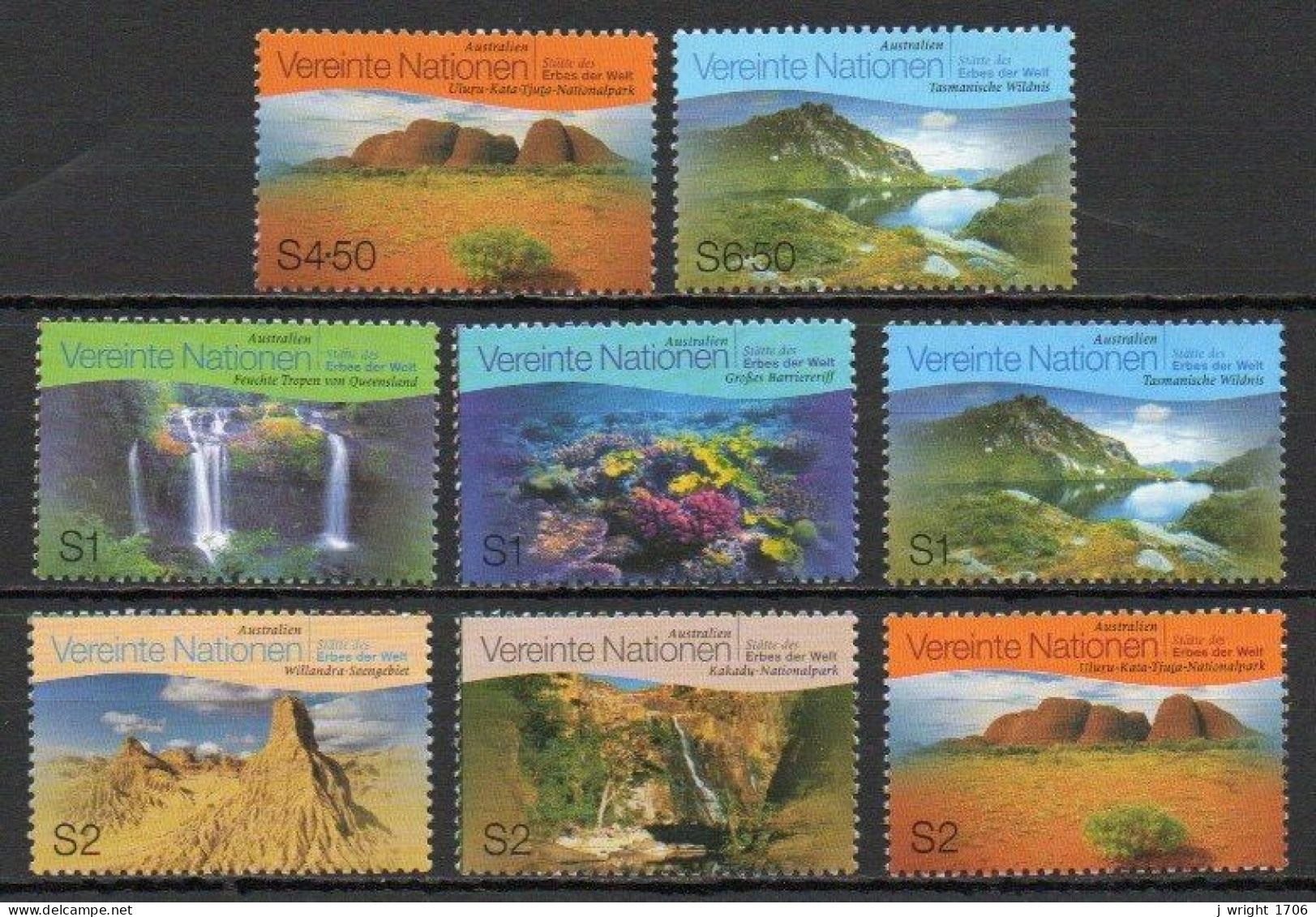 UN/Vienna, 1999, UNESCO Heritage Sites/Australia, Set, MNH - Nuevos