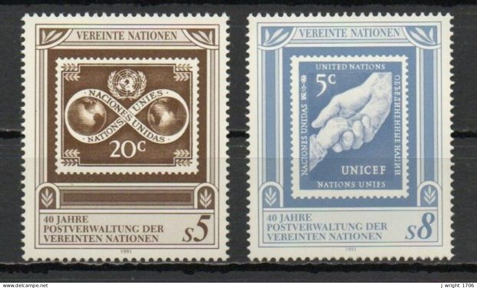 UN/Vienna, 1991, UN Postal Service 40th Anniv, Set, MNH - Neufs
