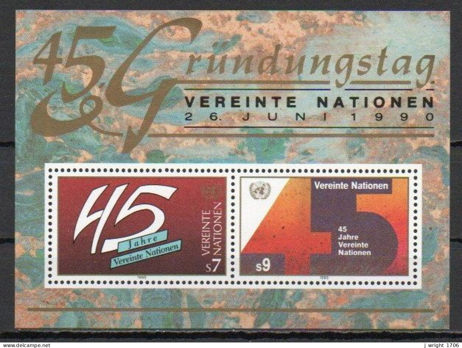 UN/Vienna, 1990, UN 45th Anniv, Block, MNH - Blocs-feuillets