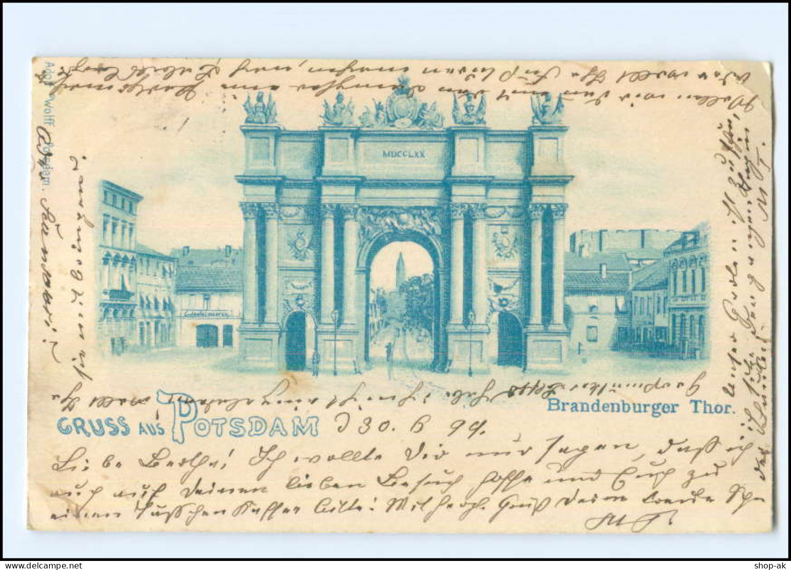 U7643/ Gruß Aus Potsdam  Brandenburger Tor AK Litho 1899 - Potsdam