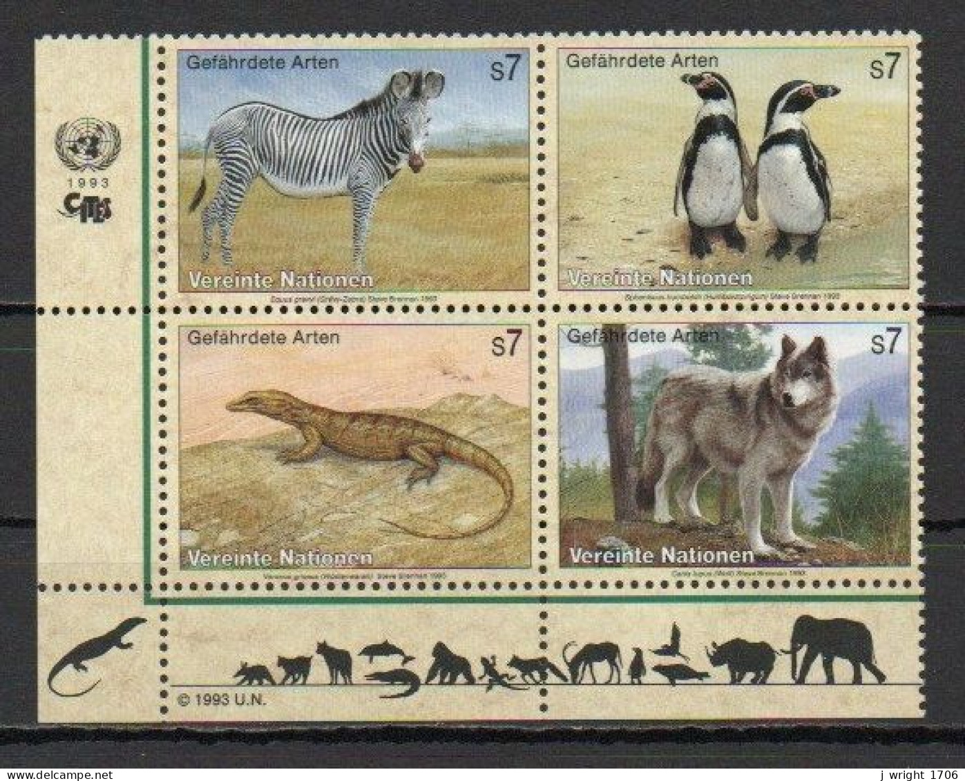 UN/Vienna, 1993, Endangered Species 1st Series, Block, USED - Blocks & Sheetlets