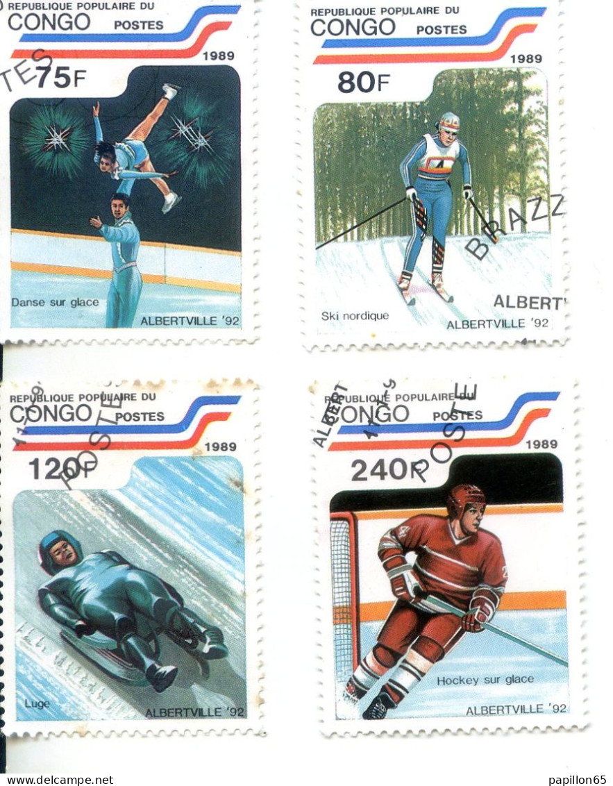 Lot De 4 Timbres République Du CONGO 1989  JEUX OLYMPIQUES D'ALBERTVILLE 92 - Afgestempeld