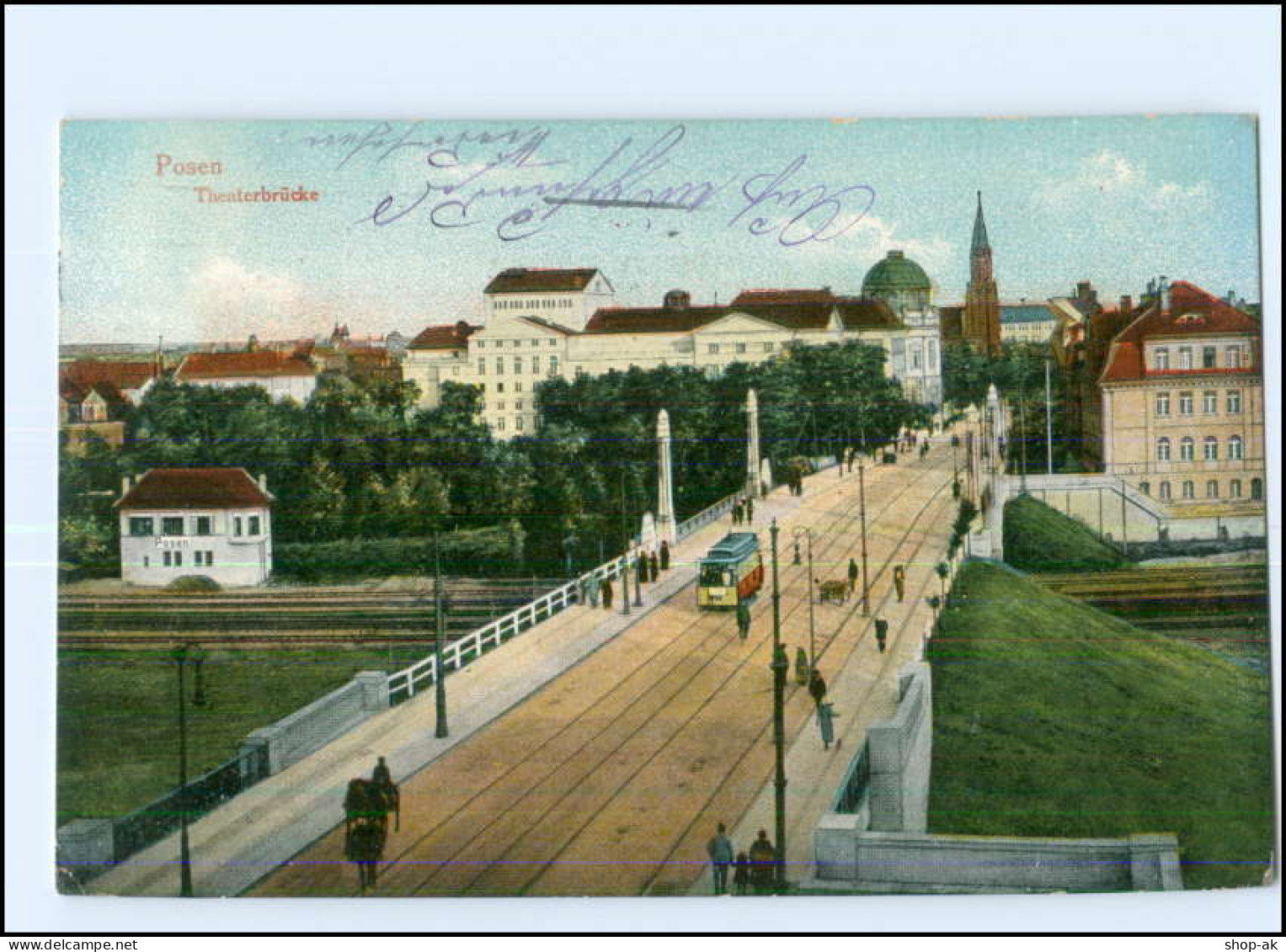 XX005205/ Posen Theaterbrücke Straßenbahn AK 1915 - Posen