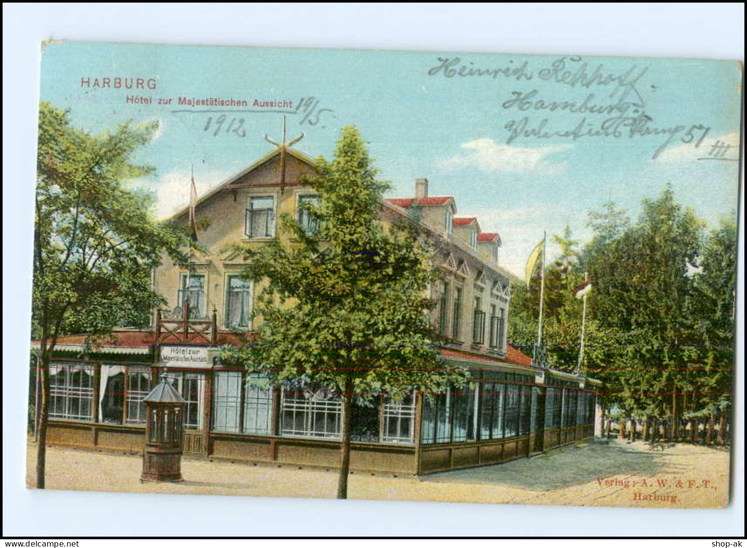 Y12640/ Hamburg Harburg Hotel Zur Majestätischen Aussicht  1912 AK - Harburg