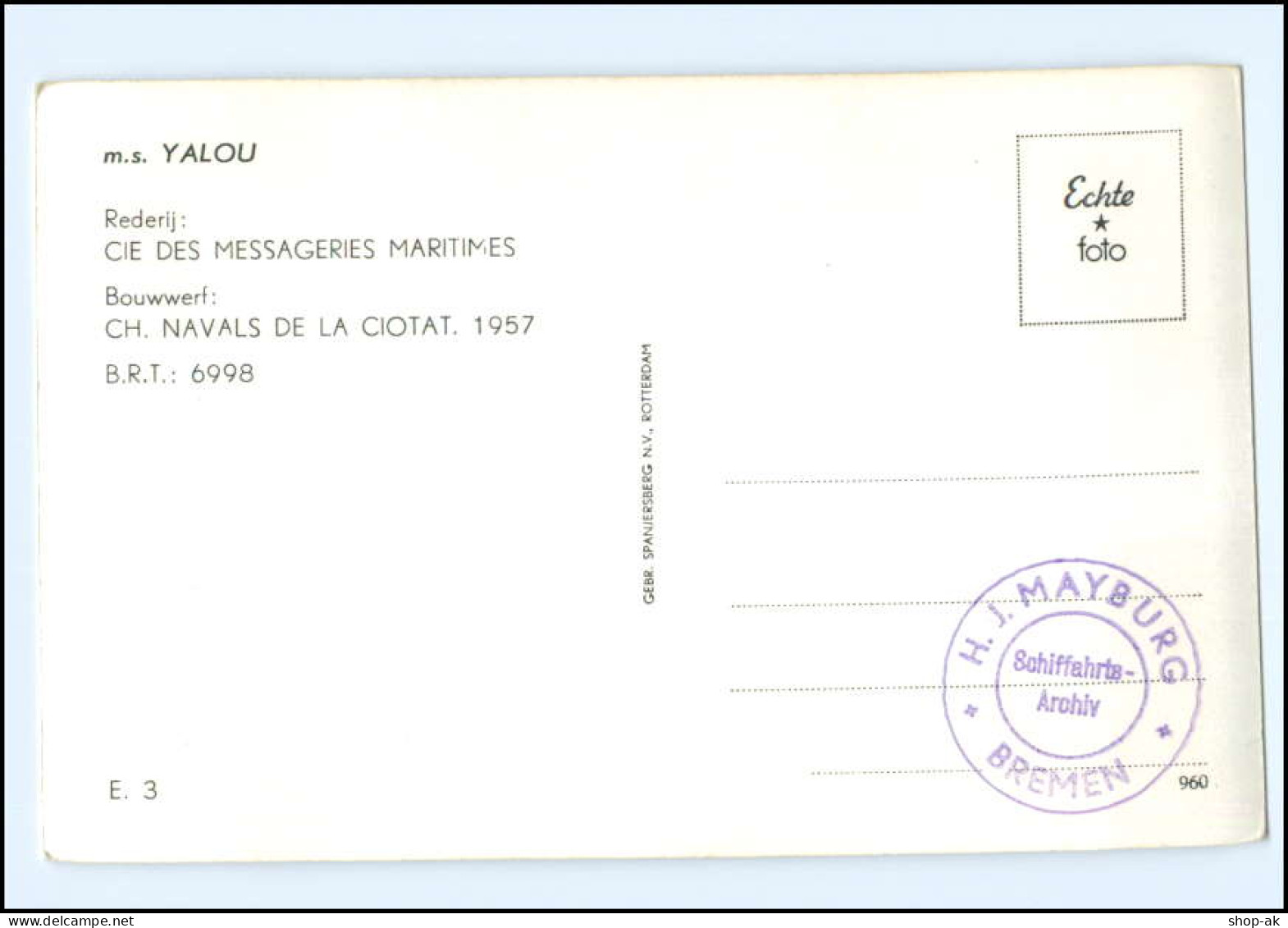 Y12756/ Handelsschiff M.S. Yalou   Cie Des Messageries Maritimes AK 1957 - Comercio