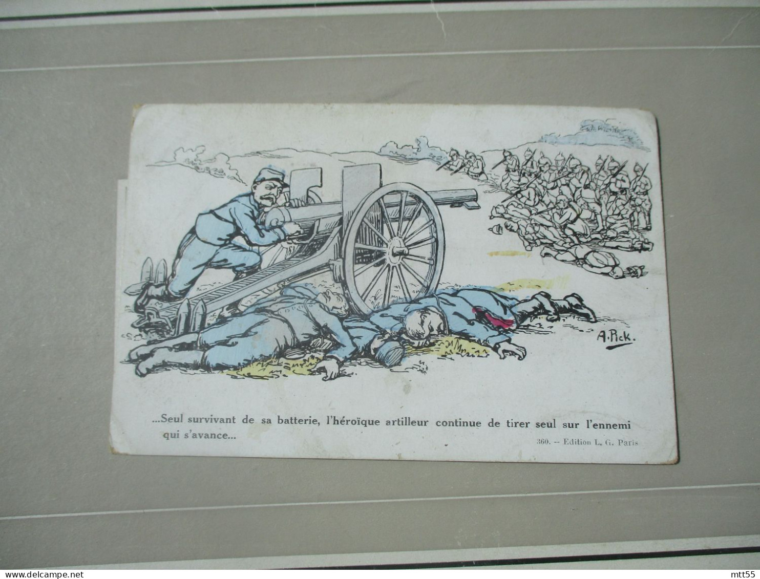 WW 1 CARTE PATRIOTIQUE ILLUSTRATEUR SEUL SURVIVANT DE SA BATTERIE L ARTILLEUR CONTINUE DE TIRER - Guerre 1914-18