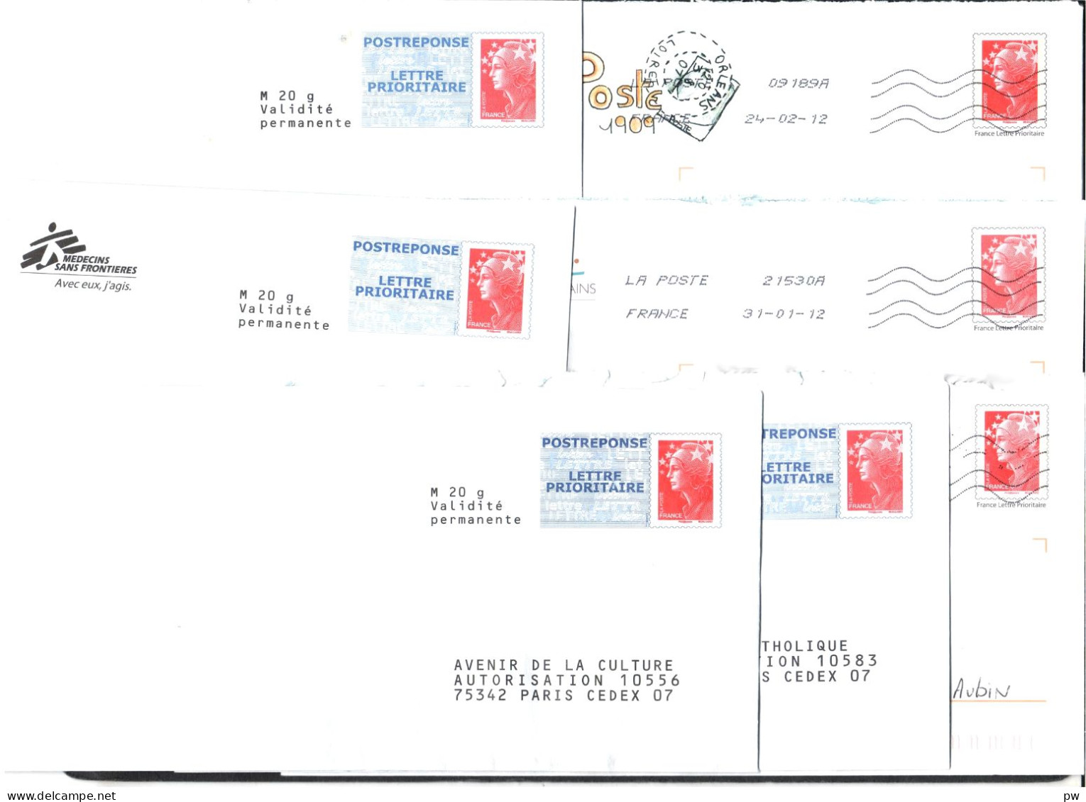 FRANCE YT N° 4230 MARIANNE DE BEAUJARD ENTIERS  4230 7 ENVELOPPES ET PAP-REPONSE LOT 1 - Ungebraucht