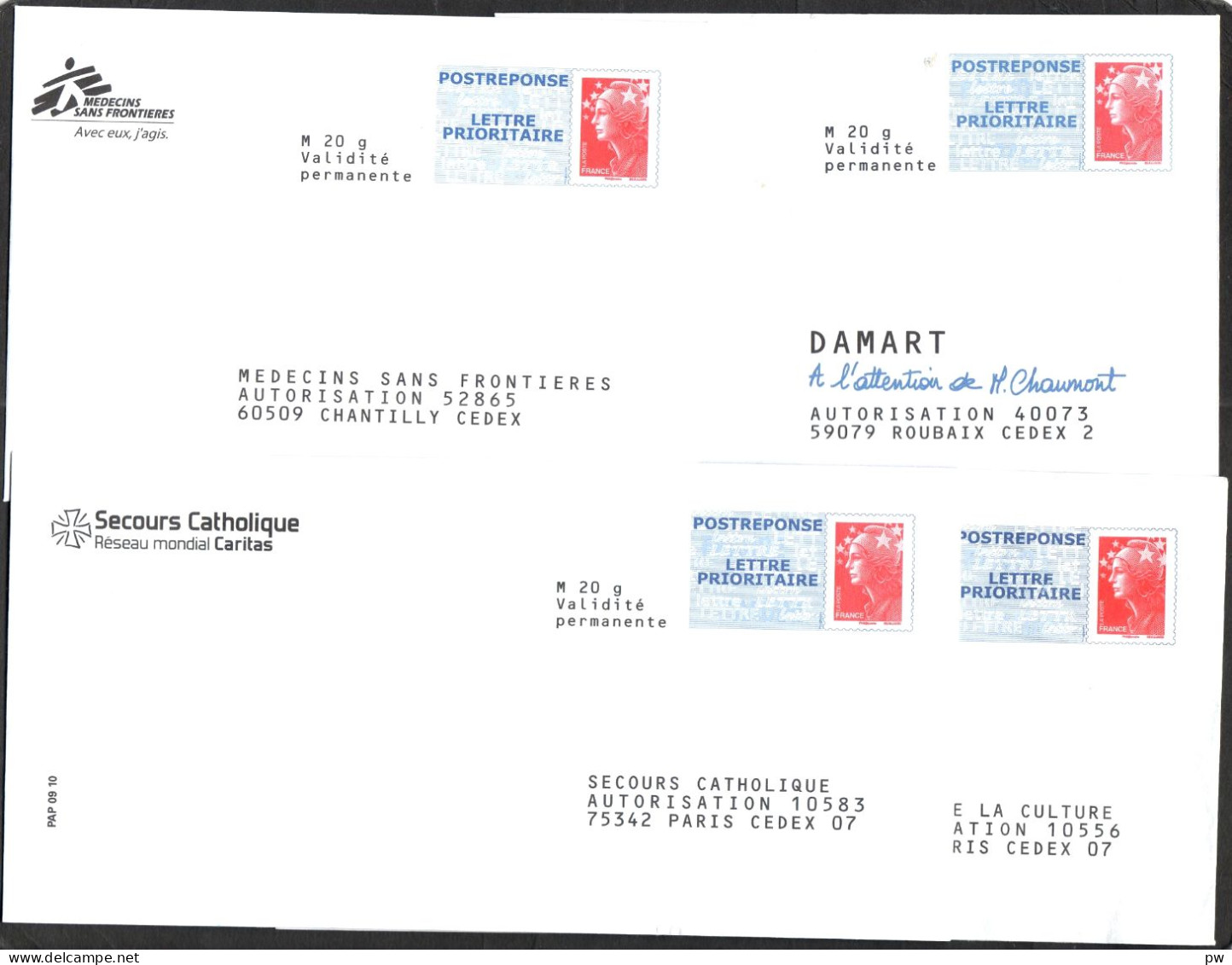 FRANCE YT N° 4230 MARIANNE DE BEAUJARD ENTIERS  4230 7 ENVELOPPES ET PAP-REPONSE LOT 1 - Ungebraucht