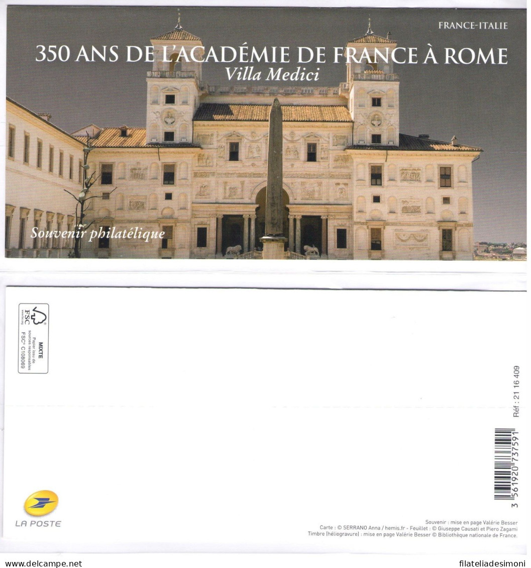 2016 FRANCIA EMISSIONE CONGIUNTA CON ITALIA VILLA MEDICI Bloc Souvenir MNH** - Emissioni Congiunte