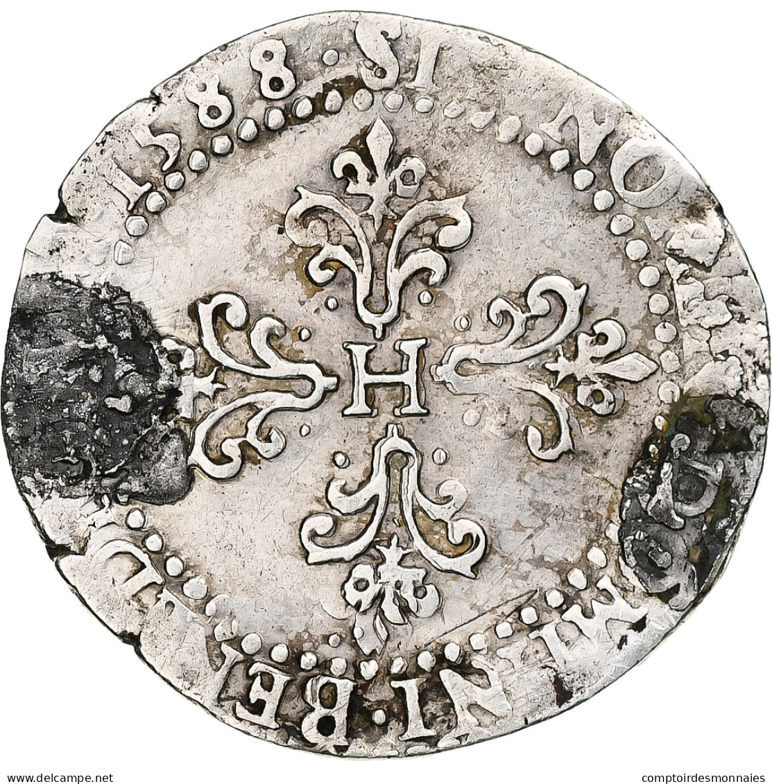 France, Henri III, Demi Franc, 1588, Rouen, Argent, TB+ - 1574-1589 Henri III