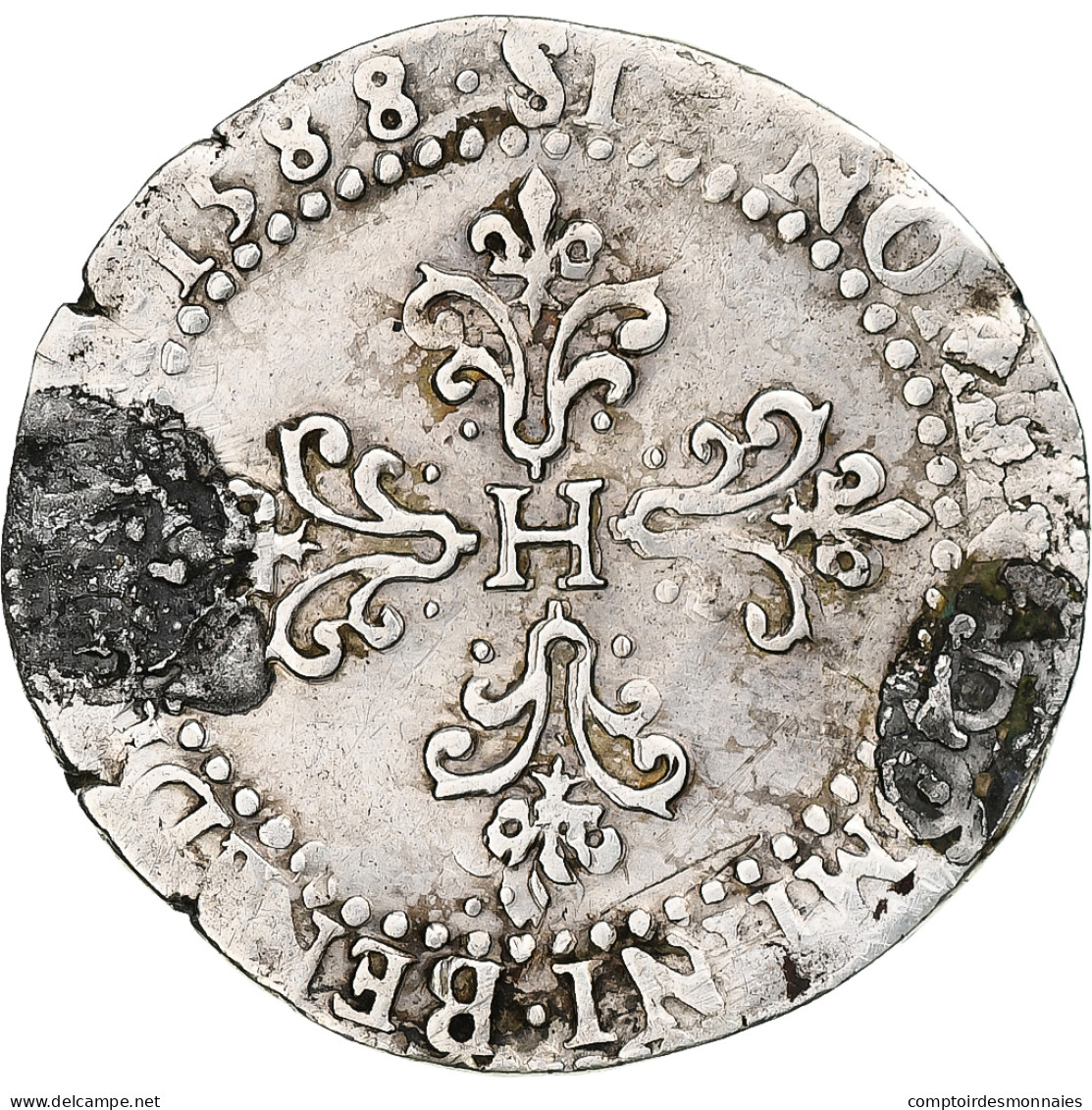 France, Henri III, Demi Franc, 1588, Rouen, Argent, TB+ - 1574-1589 Enrique III