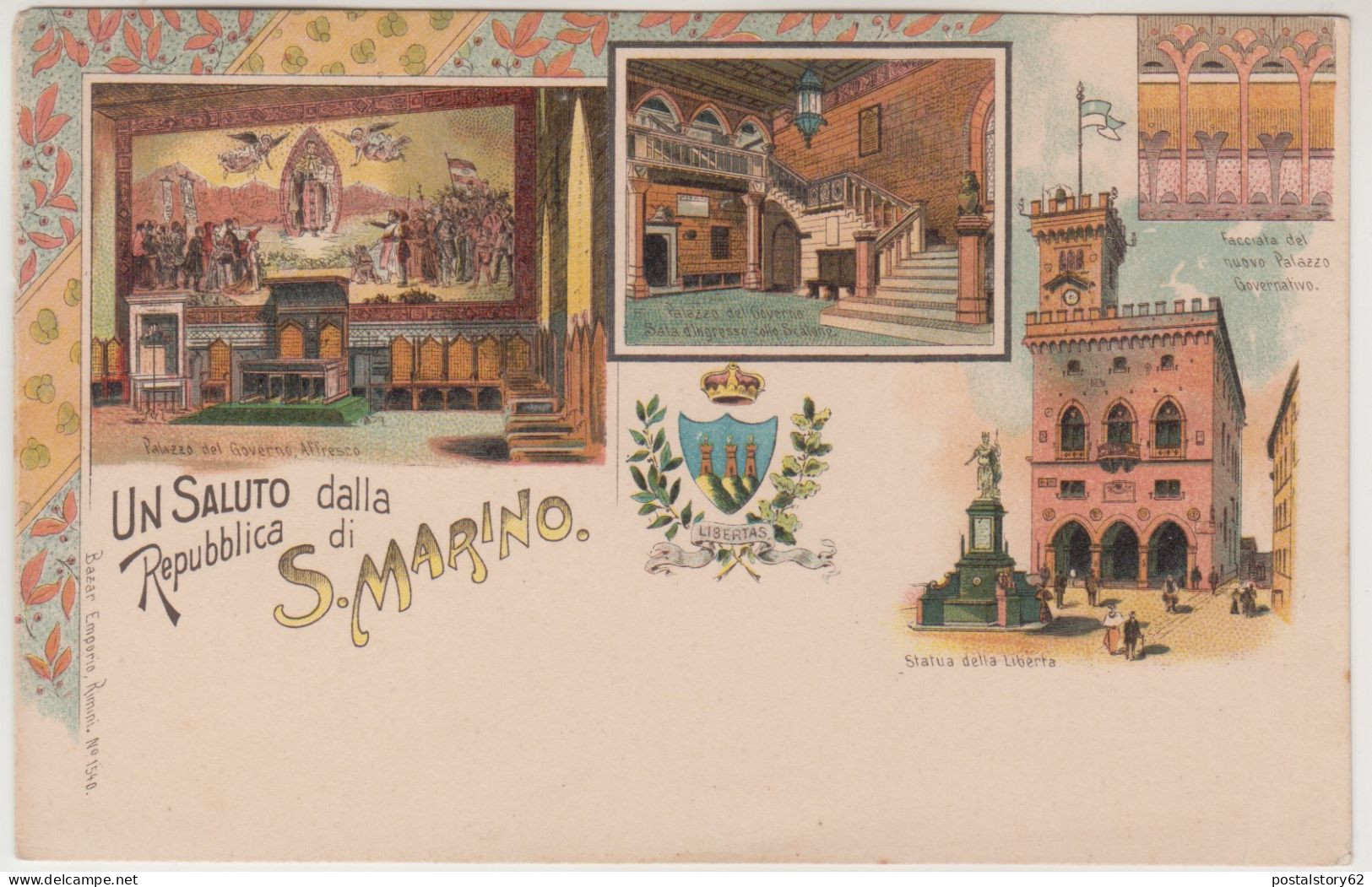 Un Saluto Dalla Repubblica Di San Marino. Cartolina Non Viaggiata Inizio 900 Eccellenti Condizioni . - San Marino