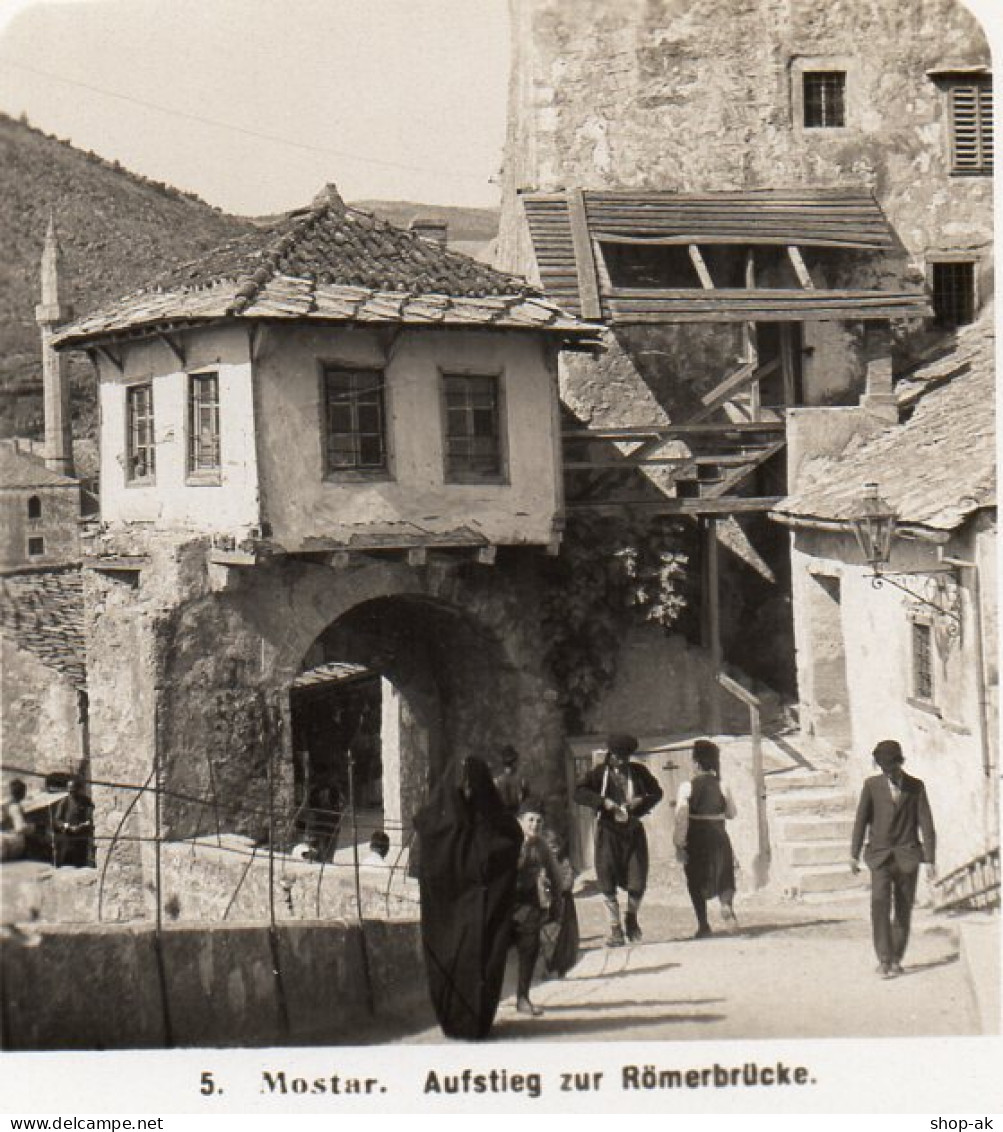 AK-0794/ Mostar Aufstieg Zur Römerbrücke  Bosnien  Stereofoto 1909 - Unclassified