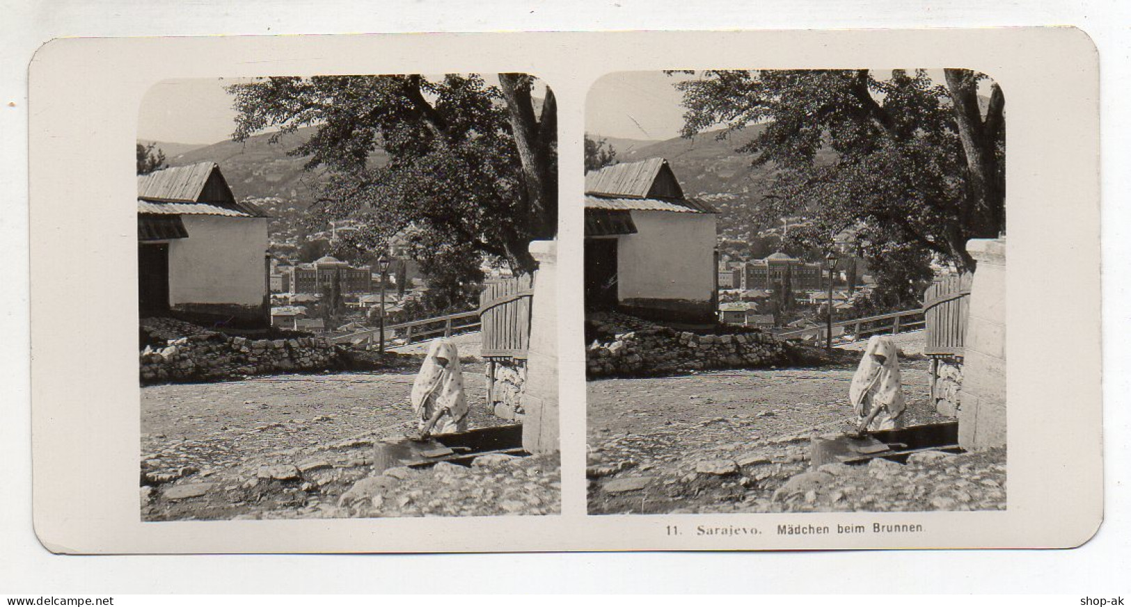 AK-0792/ Sarajevo Mädchen Am Brunnen  Bosnien  Stereofoto 1909 - Unclassified