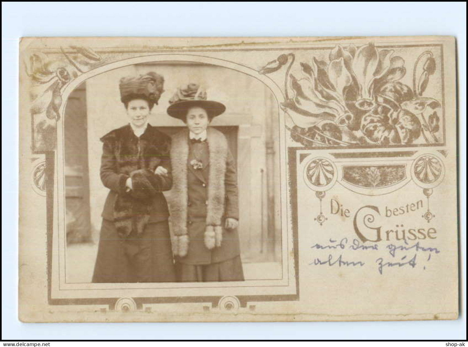 Y11367/ Zwei Frauen Mit Pelzstola Und Hut  Jugendstil Fotomontage AK Ca.1912 - Sonstige & Ohne Zuordnung