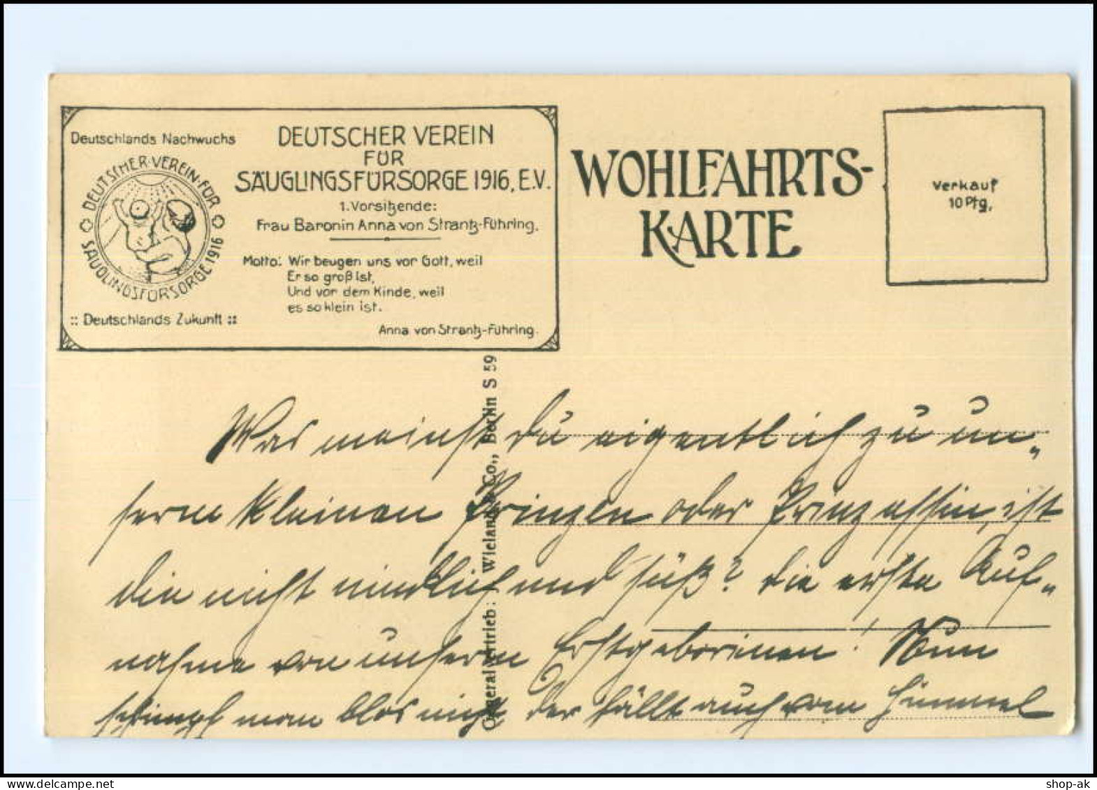 Y11277/ Deutscher Verein Für Säuglingsfürsorge AK 1916  Baby   - Other & Unclassified