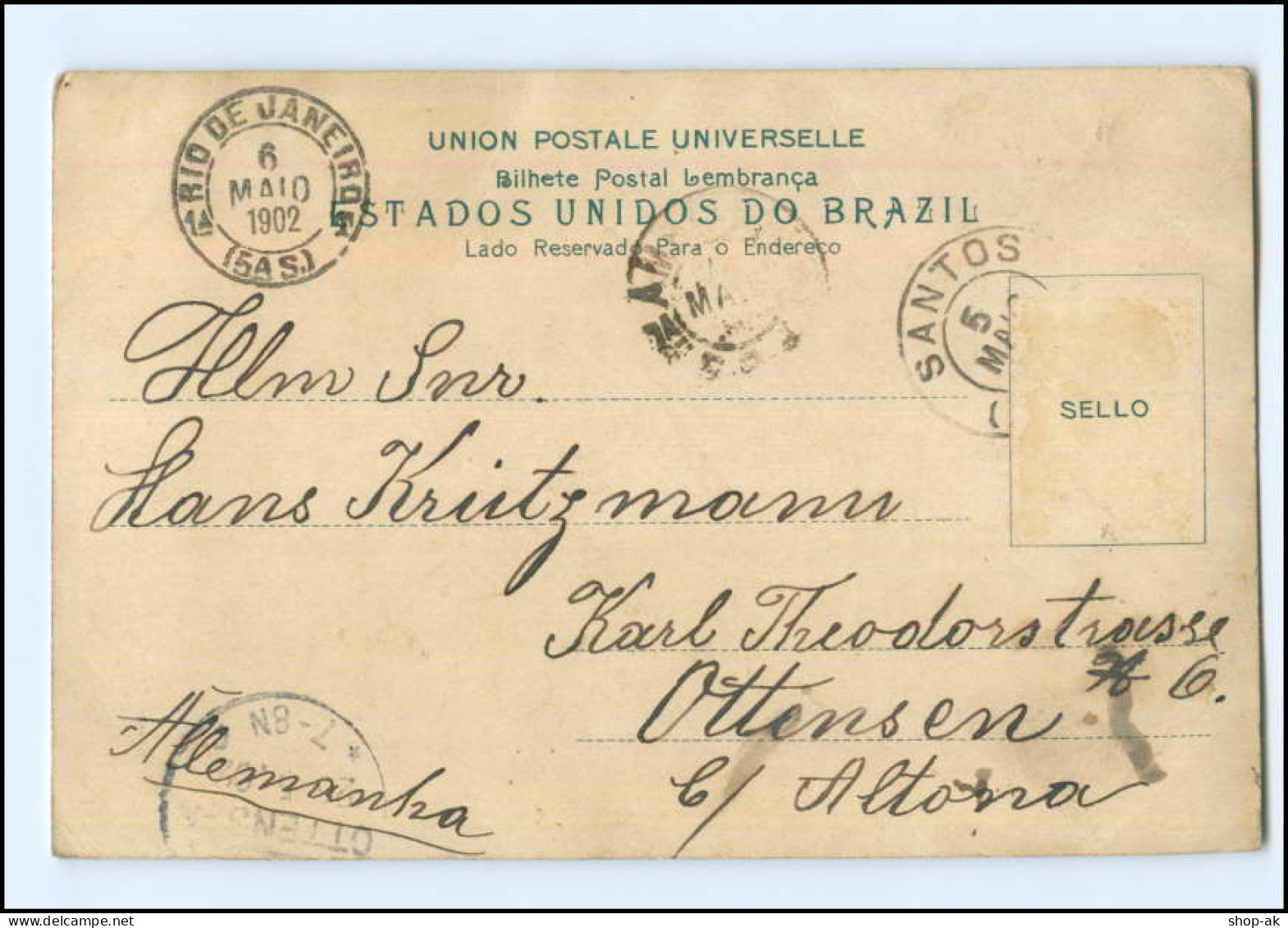 U4475/ Lembranca De Santos  Brasilien AK 1902 - Altri & Non Classificati