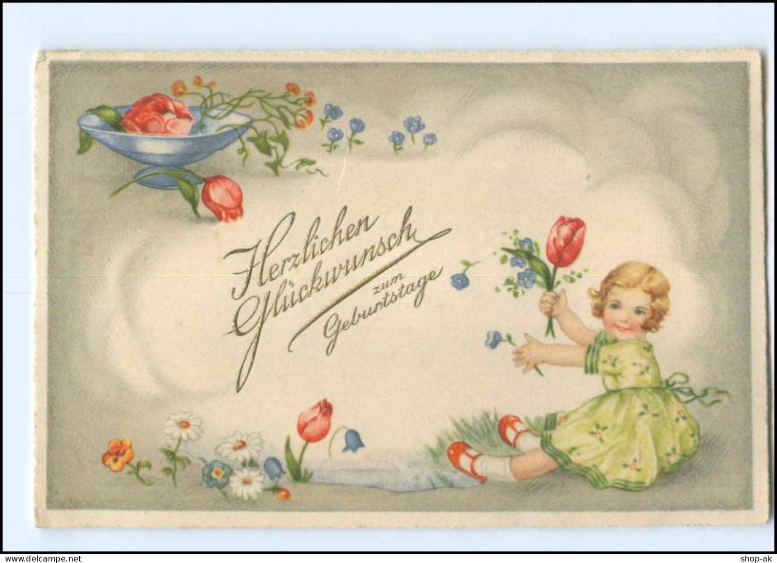 Y10842/ Geburtstag Mädchen Mit Tulpen Blumen AK 1935 - Verjaardag