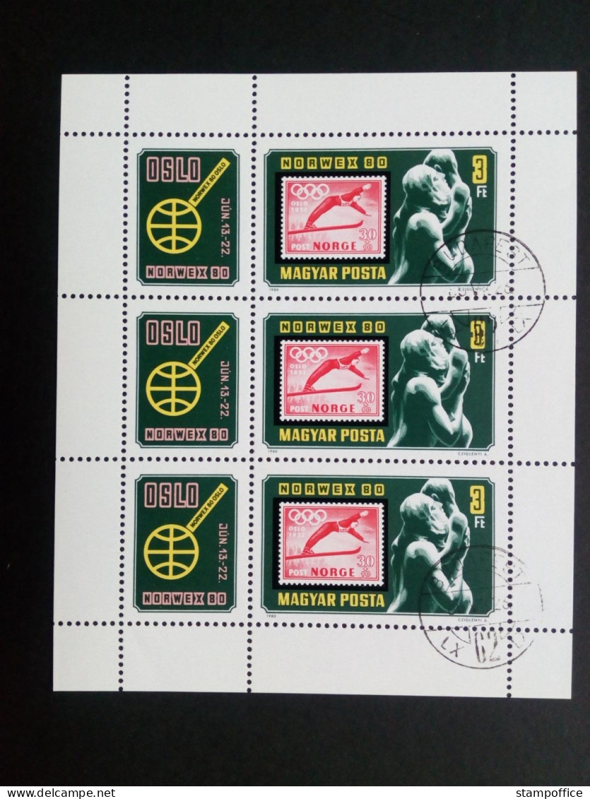 UNGARN MI-NR. 3432 A GESTEMPELT(USED) KLEINBOGEN BRIEFMARKENAUSSTELLUNG NORWEX 80 - Blocs-feuillets