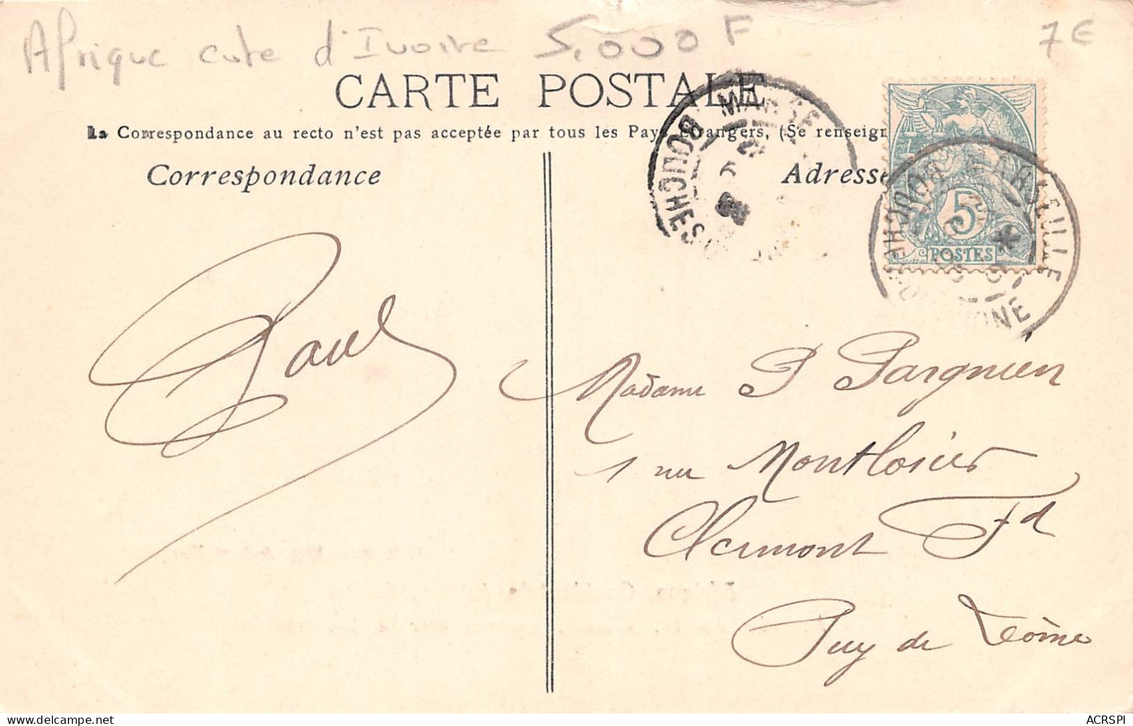 COTE D' IVOIRE En 1906 Arrivée De M.Clozel Gouverneur De JACQUEVILLE  15 (scan Recto Verso)MA1542BIS - Ivory Coast