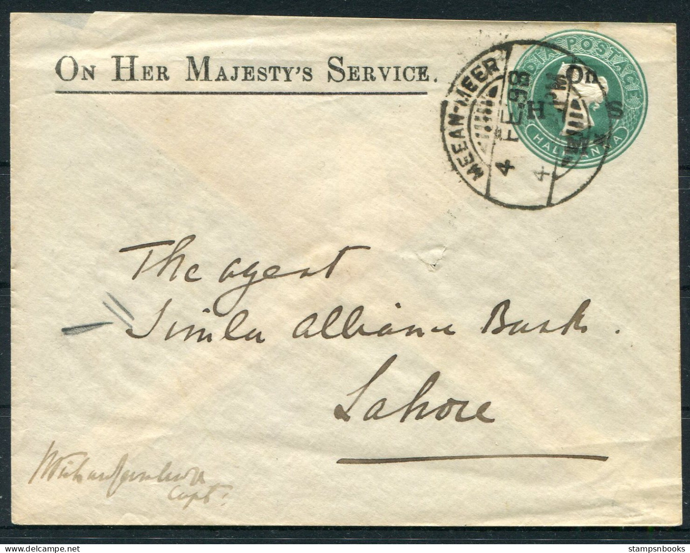 1898 India O.H.M.S. Stationery Cover Meean-Meer - Simla Alliance Bank Agent, Lahore - 1882-1901 Imperium