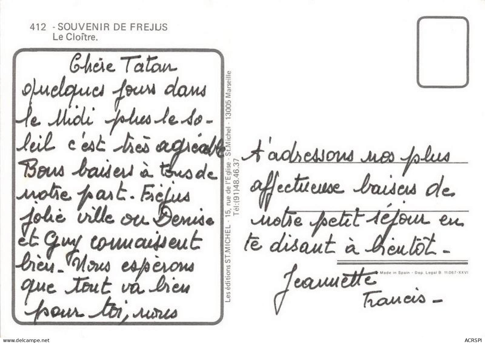 Souvenir De FREJUS Le Cloitre 4 (scan Recto-verso) MA1583 - Frejus