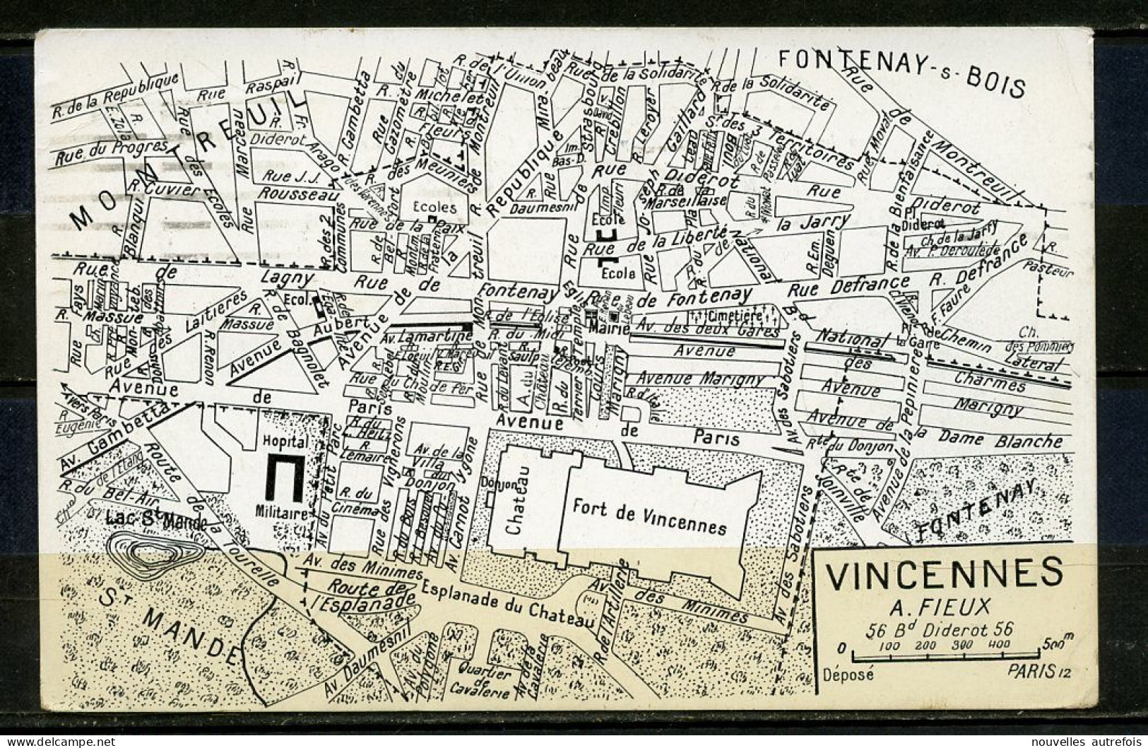 VINCENNES CARTE DES RUES ( A FIEUX ) ET LIEUX FORT , HOPITAL - VILLES LIMITROPHES - CACHET NOTAIRE ROBERT MATTON NANCY. - Vincennes