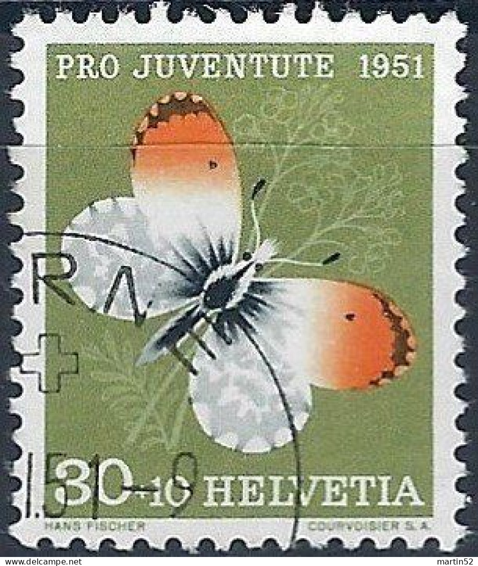 Schweiz Suisse Pro Juventute 1951: Aurora-Falter Zu WI 141 Mi 564 Yv 515 Mit ET-Stempel BERNE 1.XII.51 Jour D'émission - Gebraucht