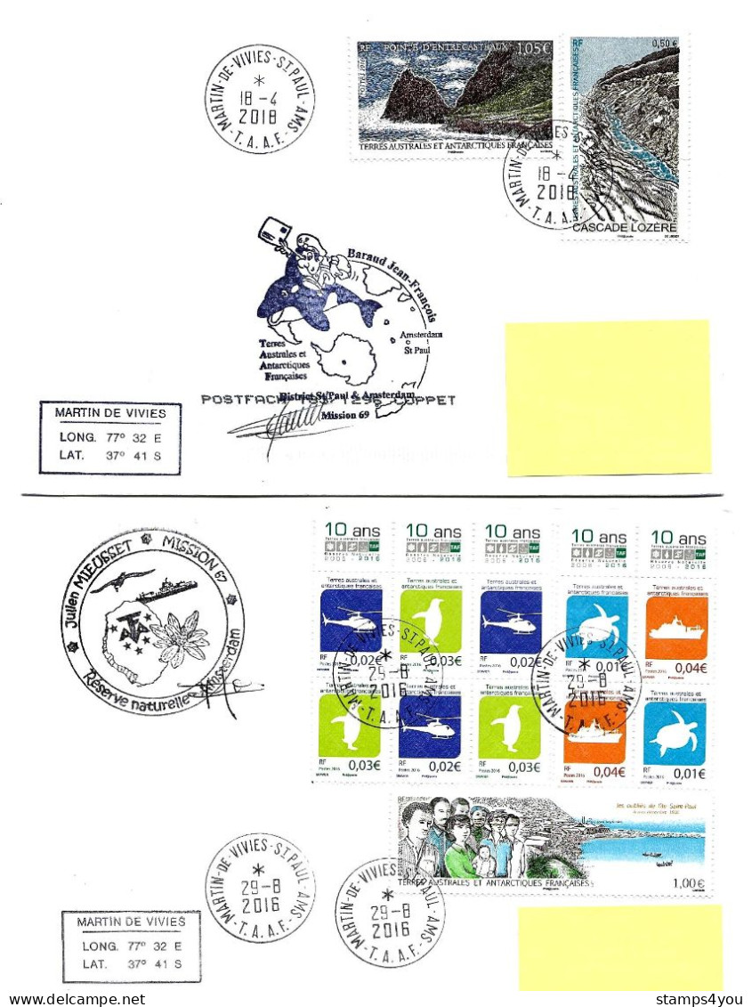 PO - 66 - 4 Plis St Paul & Amsterdam Avec Cachets Illustrés - Cartas & Documentos