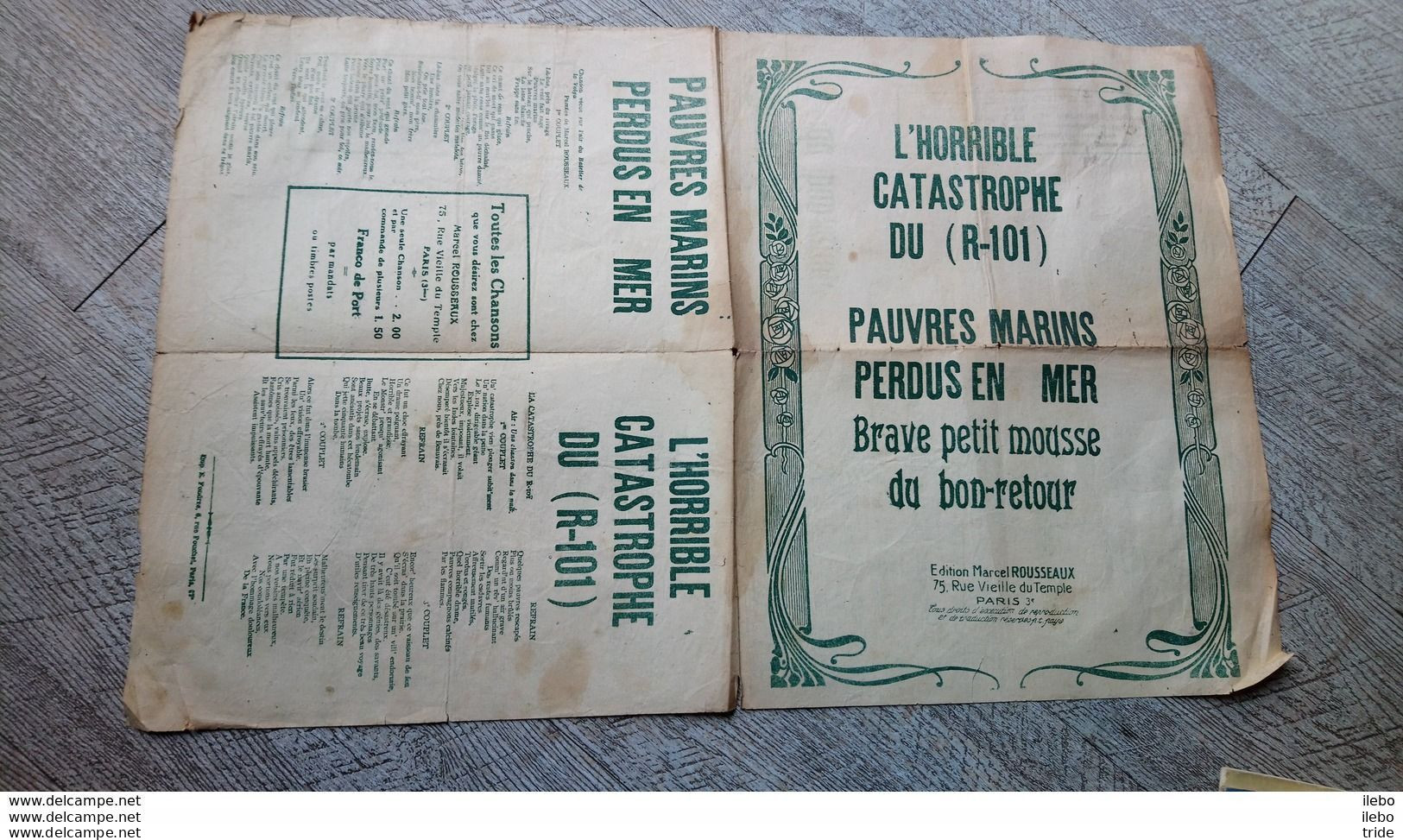 Partition Chanson L'horrible Catastrophe Du R101 Dirigeable Aviation Pauvres Marins Mousse Du Bon Retour Rare Marine - Noten & Partituren