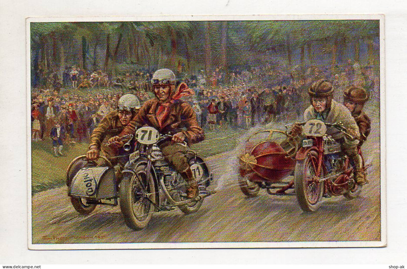 U6449/ Motorrad Mit Beiwagen Motorradgespann Rennen Künstler AK 1931 - Motos