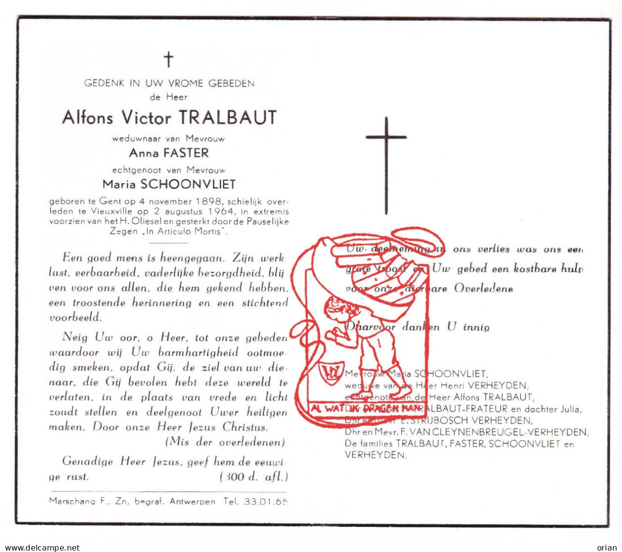 DP Alfons Tralbaut ° Gent 1898† Vieuxville Ferrières 1964 Faster Schoonvliet Verheyden Frateur Strijbosch Cleynenbreugel - Images Religieuses