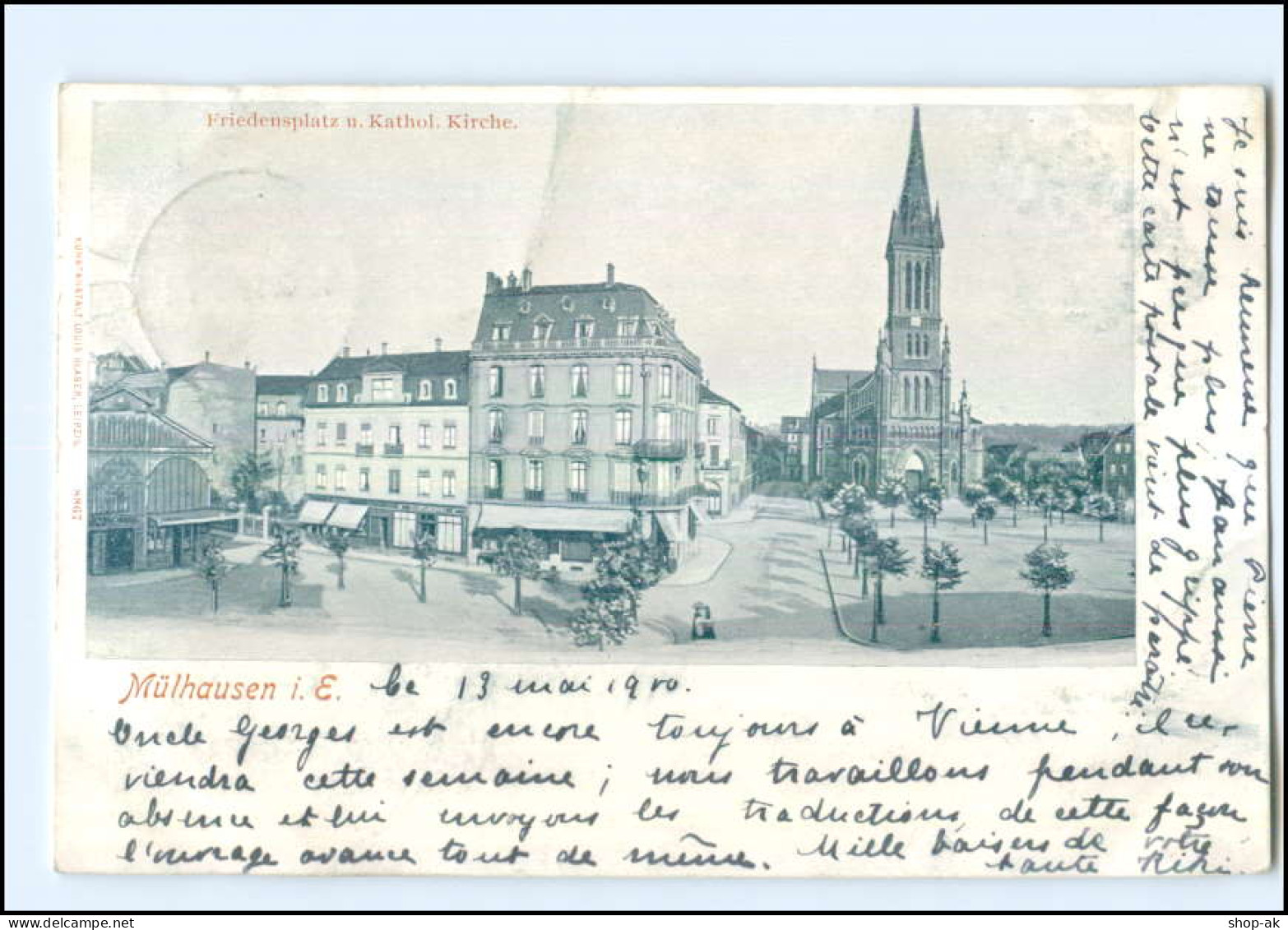 U5737/ Mülhausen In Elsaß Friedensplatz Kath. Kirche 1900 AK - Elsass