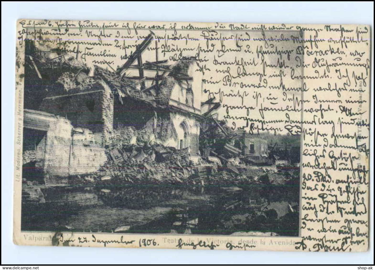 U5481/ Valparaiso Chile Erdbeben Teatro De La Victoria  Zerstört AK 1906 - Chile